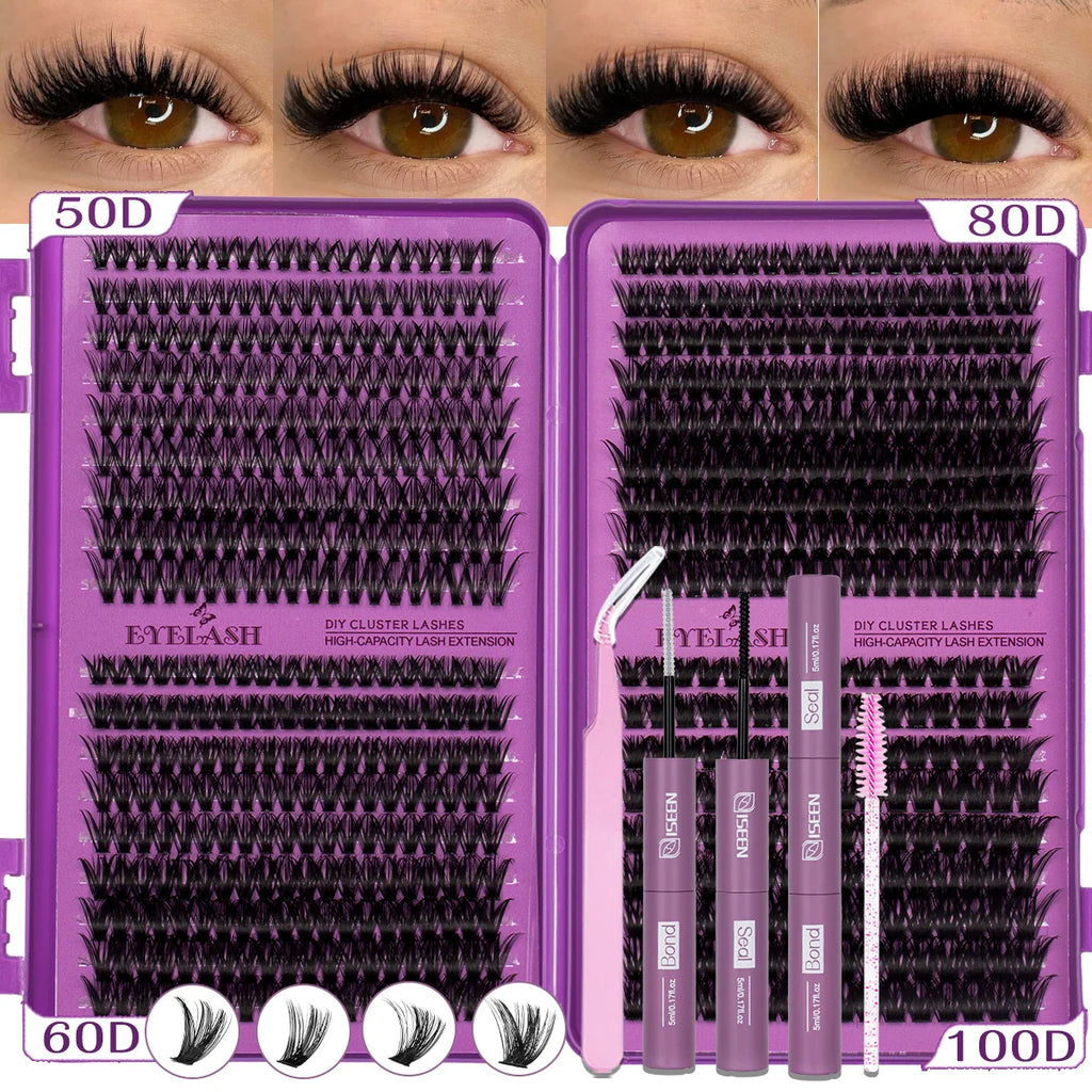 DIY Eyelash Clusters Kit Clusters Individual Eyelashes Kit 9-16mm with Bond and Seal Wispy Natural Mange Lashes Kit Makeup