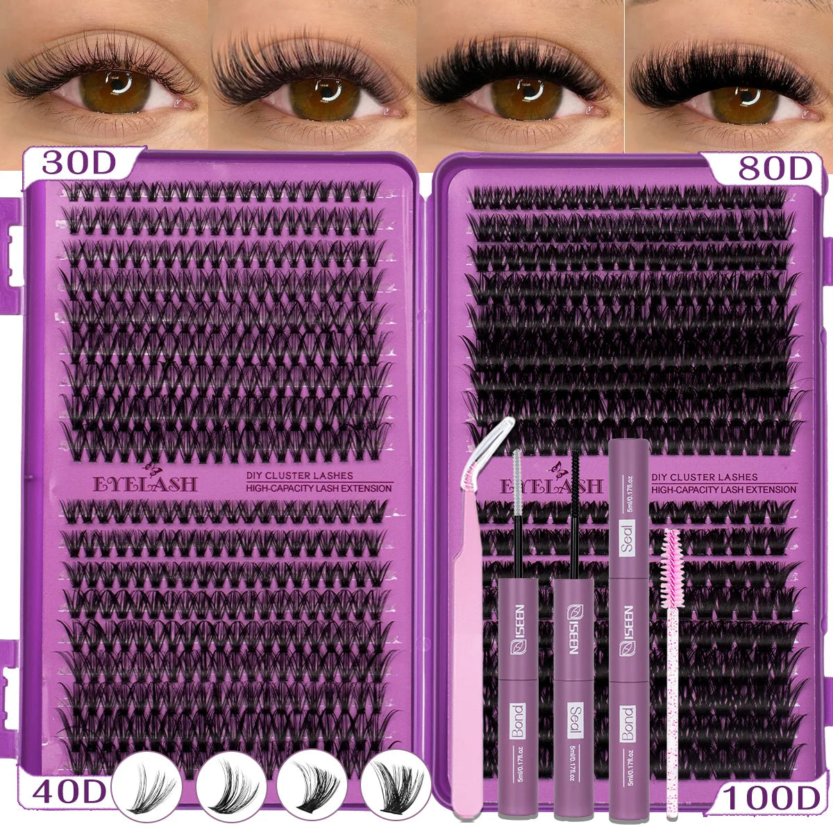 DIY Eyelash Clusters Kit Clusters Individual Eyelashes Kit 9-16mm with Bond and Seal Wispy Natural Mange Lashes Kit Makeup