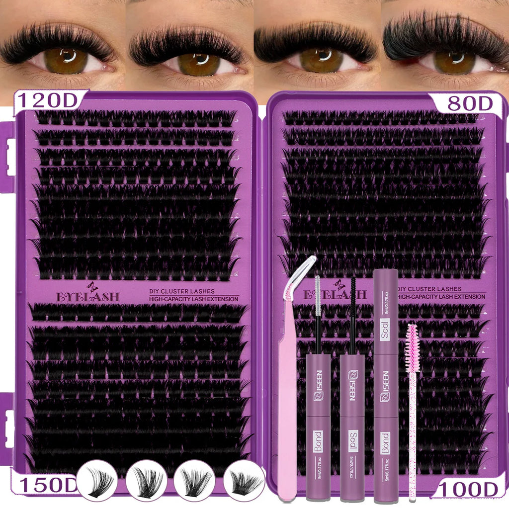 DIY Eyelash Clusters Kit Clusters Individual Eyelashes Kit 9-16mm with Bond and Seal Wispy Natural Mange Lashes Kit Makeup