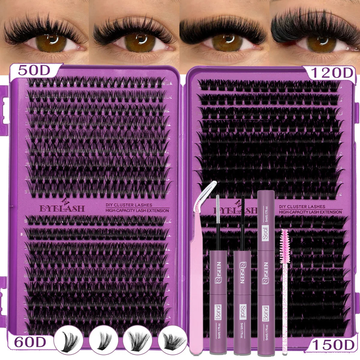 DIY Eyelash Clusters Kit Clusters Individual Eyelashes Kit 9-16mm with Bond and Seal Wispy Natural Mange Lashes Kit Makeup
