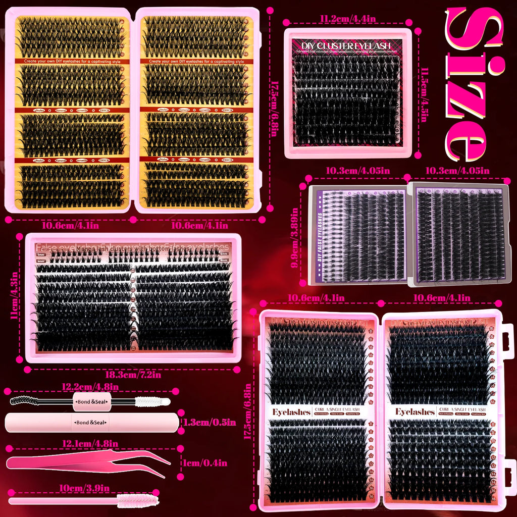 170/400/402/800PCS Eyelash Cluster Kit Multiple Combination From Natural to Dense Mixed Density Daily Makeup Party & Dramatic