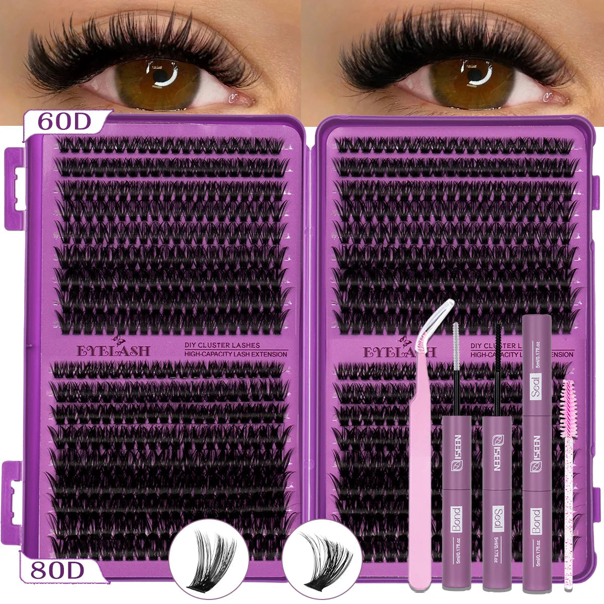 DIY Eyelash Clusters Kit Clusters Individual Eyelashes Kit 9-16mm with Bond and Seal Wispy Natural Mange Lashes Kit Makeup