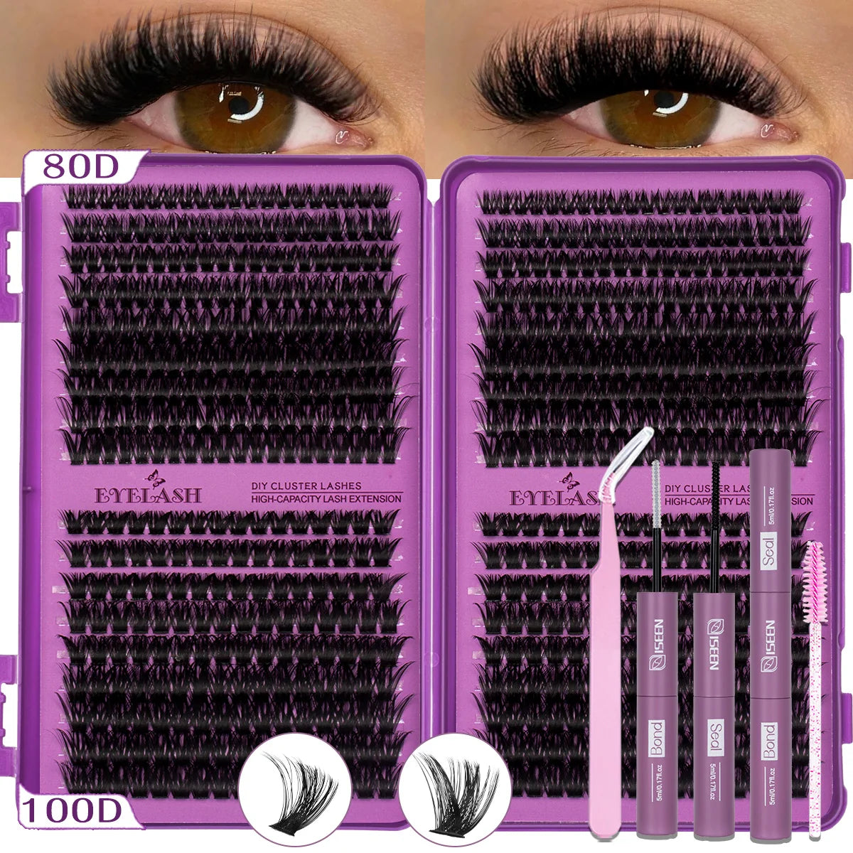 DIY Eyelash Clusters Kit Clusters Individual Eyelashes Kit 9-16mm with Bond and Seal Wispy Natural Mange Lashes Kit Makeup