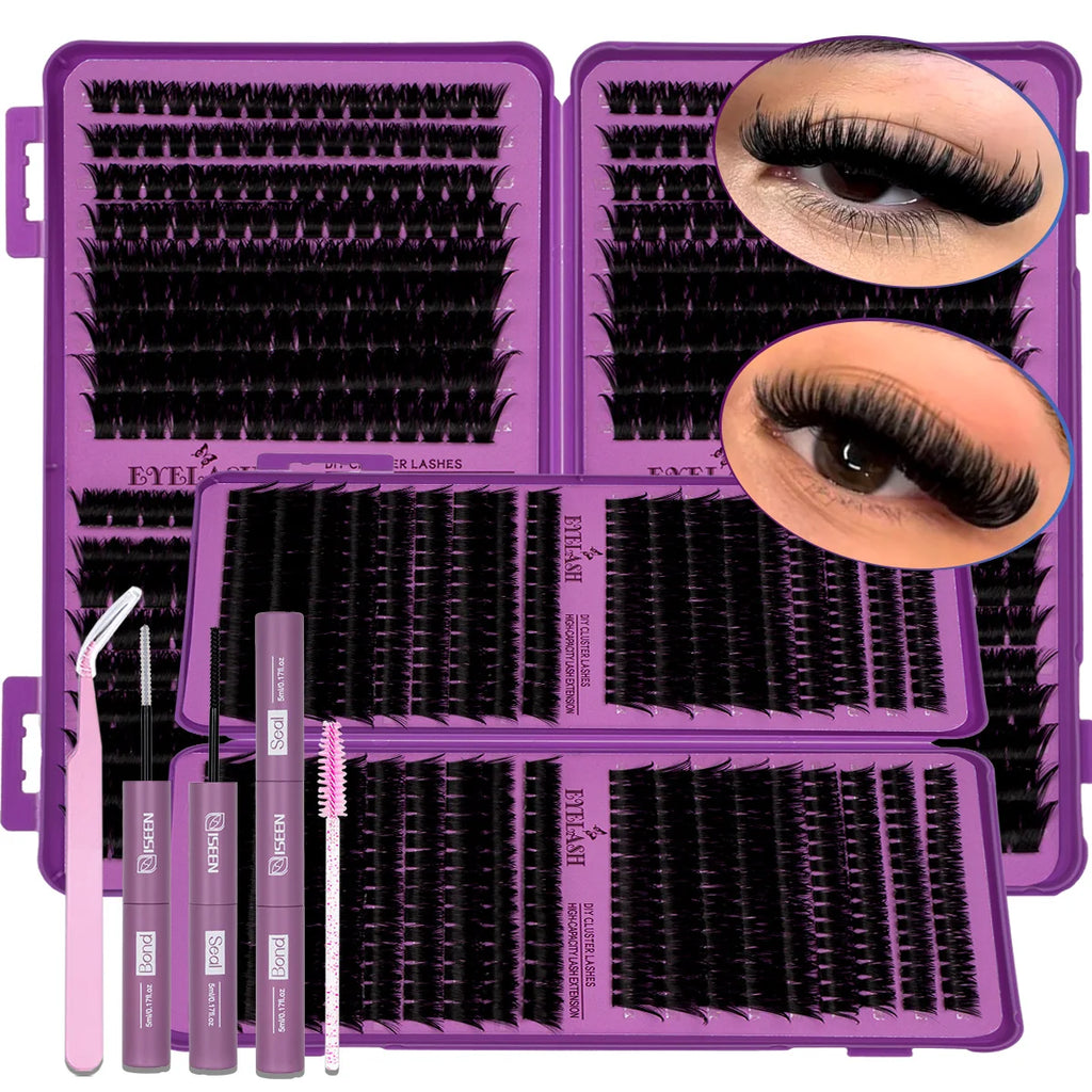 DIY Eyelash Clusters Kit Clusters Individual Eyelashes Kit 9-16mm with Bond and Seal Wispy Natural Mange Lashes Kit Makeup